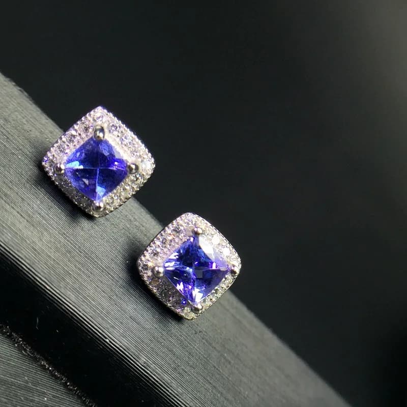 VVS-Boucles d'oreilles à tige en tanzanite pour mariage, bijoux en argent massif 100%, coupe trillion, 925 naturel, 4mm x 4mm