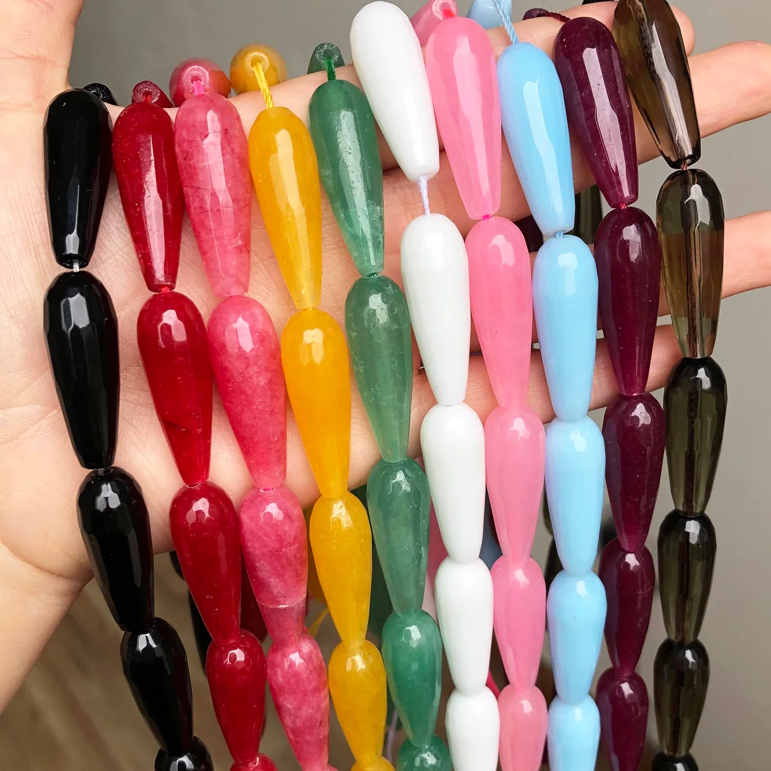 Perles en pierre de Jades Angelite goutte d'eau 10x30mm, perles d'espacement amples à facettes naturelles pour la fabrication de bijoux, accessoires de Bracelet à faire soi-même