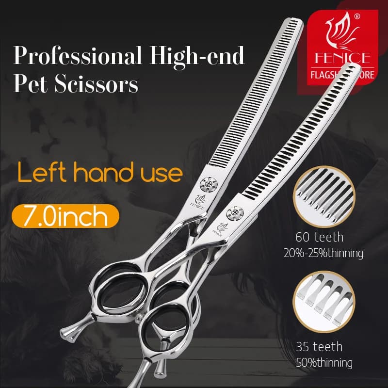 Ciseaux de toilettage professionnels pour chiens Fenice 7,0 pouces, ciseaux à effiler incurvés pour chiots, fournitures pour animaux de compagnie, outils de toilettage