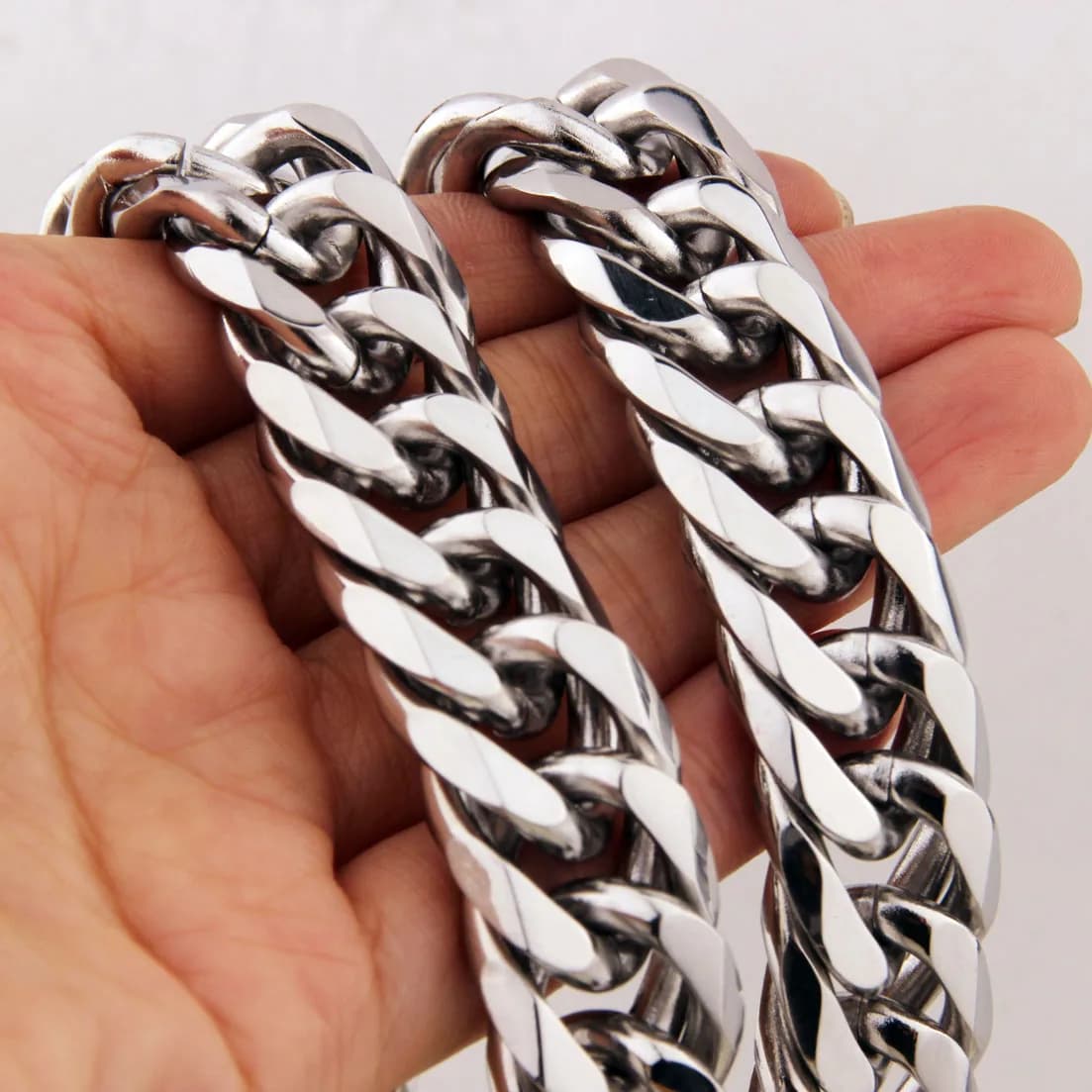Collier ou Bracelet en acier inoxydable pour hommes/femmes, poli lourd, couleur argent/or, chaîne à maillons cubains, 9/11/13/16/19/21MM