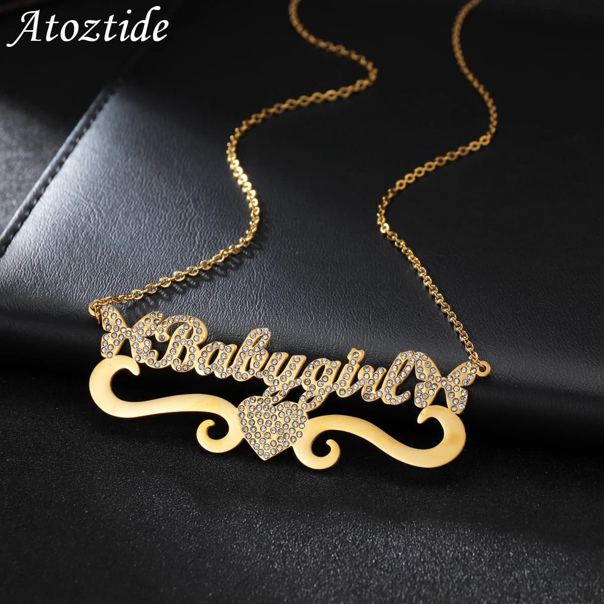 Atoztide – colliers personnalisés avec nom en acier inoxydable, lettres en Zircon cubique pour femmes, pendentif en pierre scintillante, bijoux pour femmes