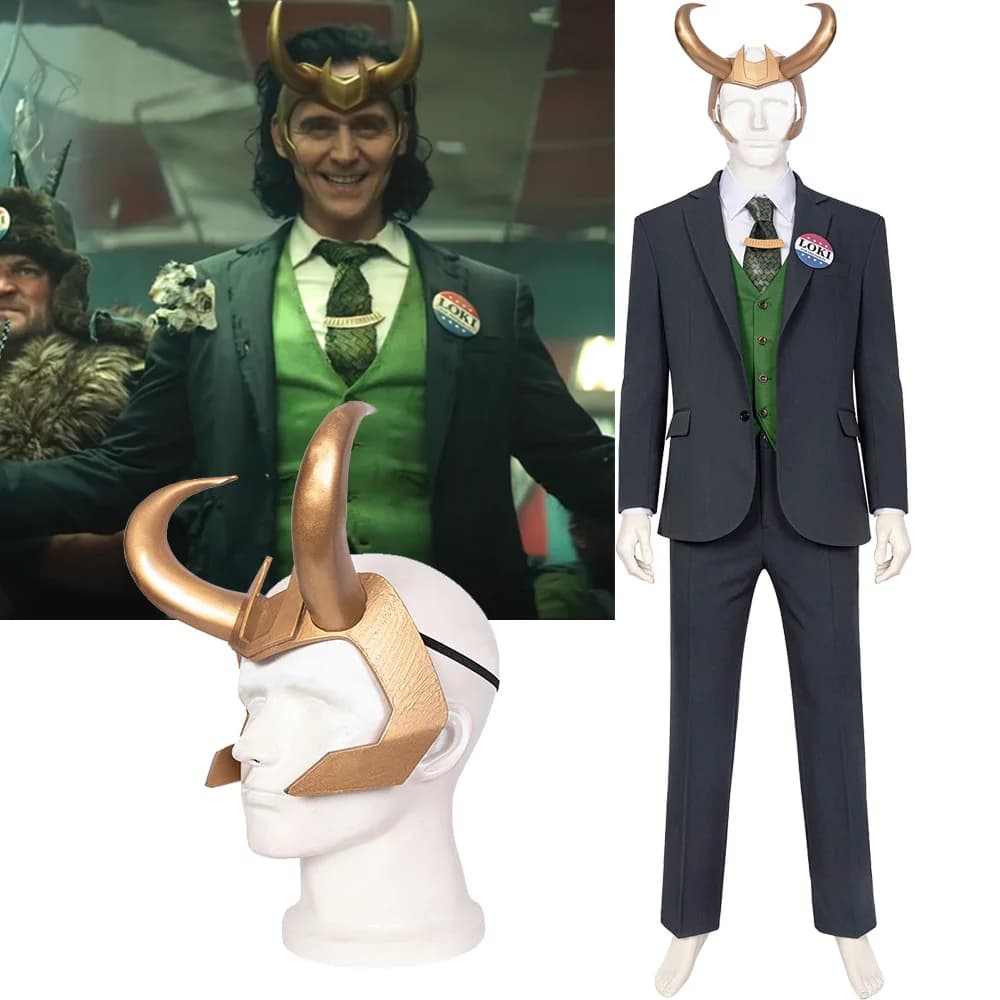 Loki Cosplay Costume, Blazer, Costume, Cravate, Casque, Danemark ge Loki pour le Président, Gelcustom Made, 2021