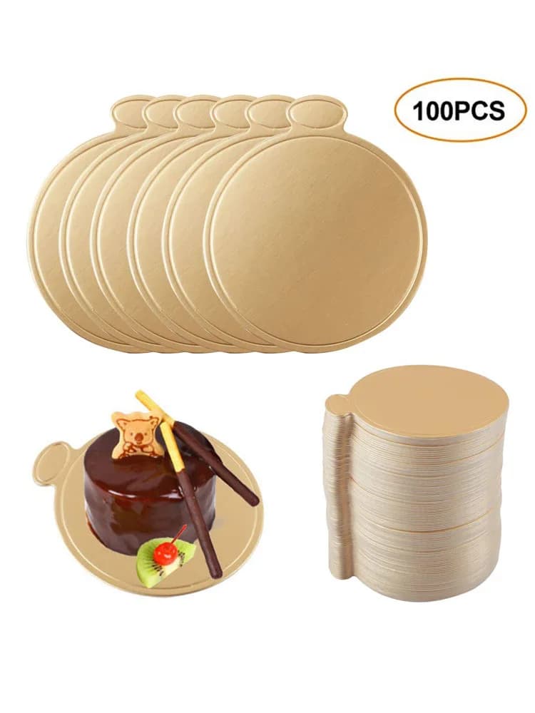 Mini planches à gâteaux en carton, 100 pièces/paquet, papier multi-formes, base dorée, kit décoratif de fête