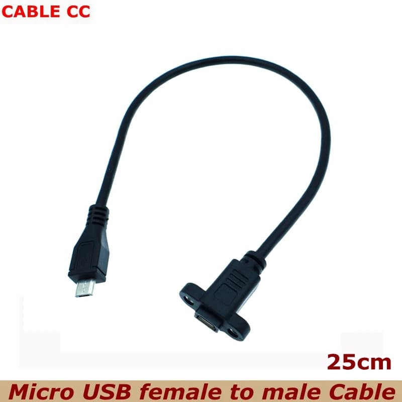 Connecteur Micro USB 0.3 Mâle vers Micro USB 2.0 Femelle, Câble d'Extension, Pas 2.0mm avec Vis, Montage sur Panneau, Trou 17.5m, 0.25m