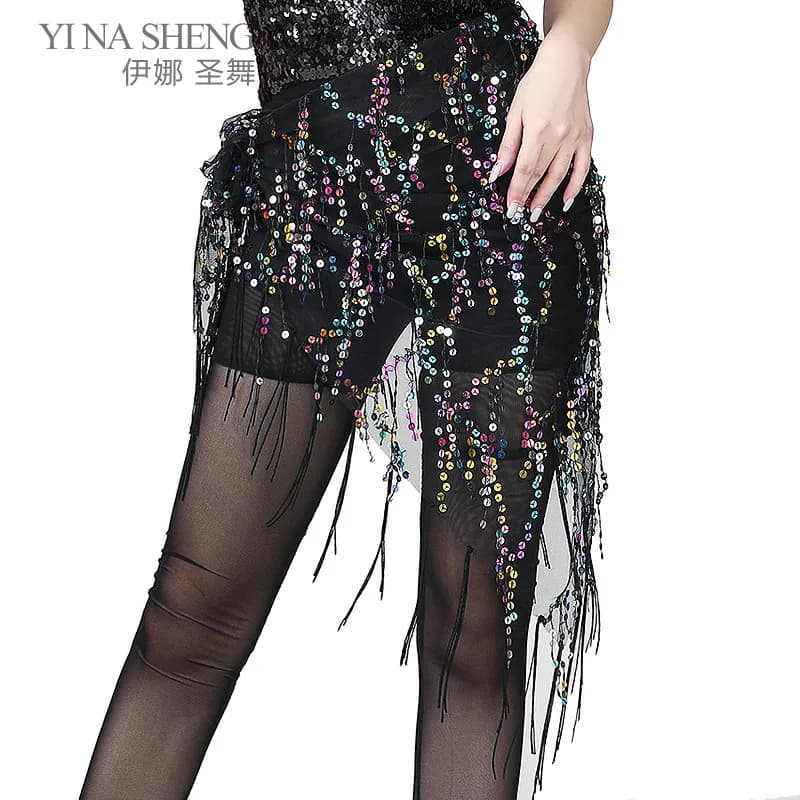 Nouveau Style danse du ventre paillettes gland hanche écharpe indien danse du ventre Costumes femmes danse du ventre pratique ceinture Triangle hanche écharpe
