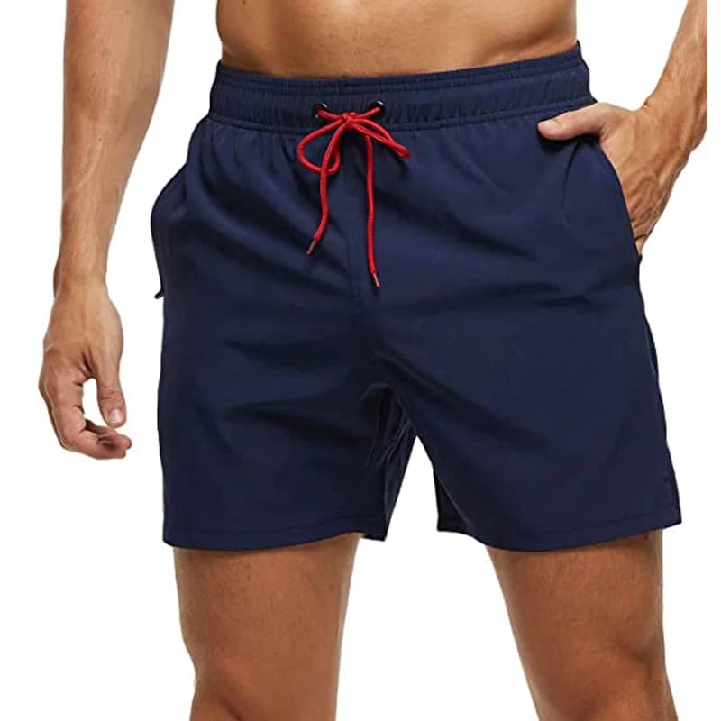 Short de plage à séchage rapide pour hommes, short de bain à fermeture élastique avec poches zippées et doublure en maille