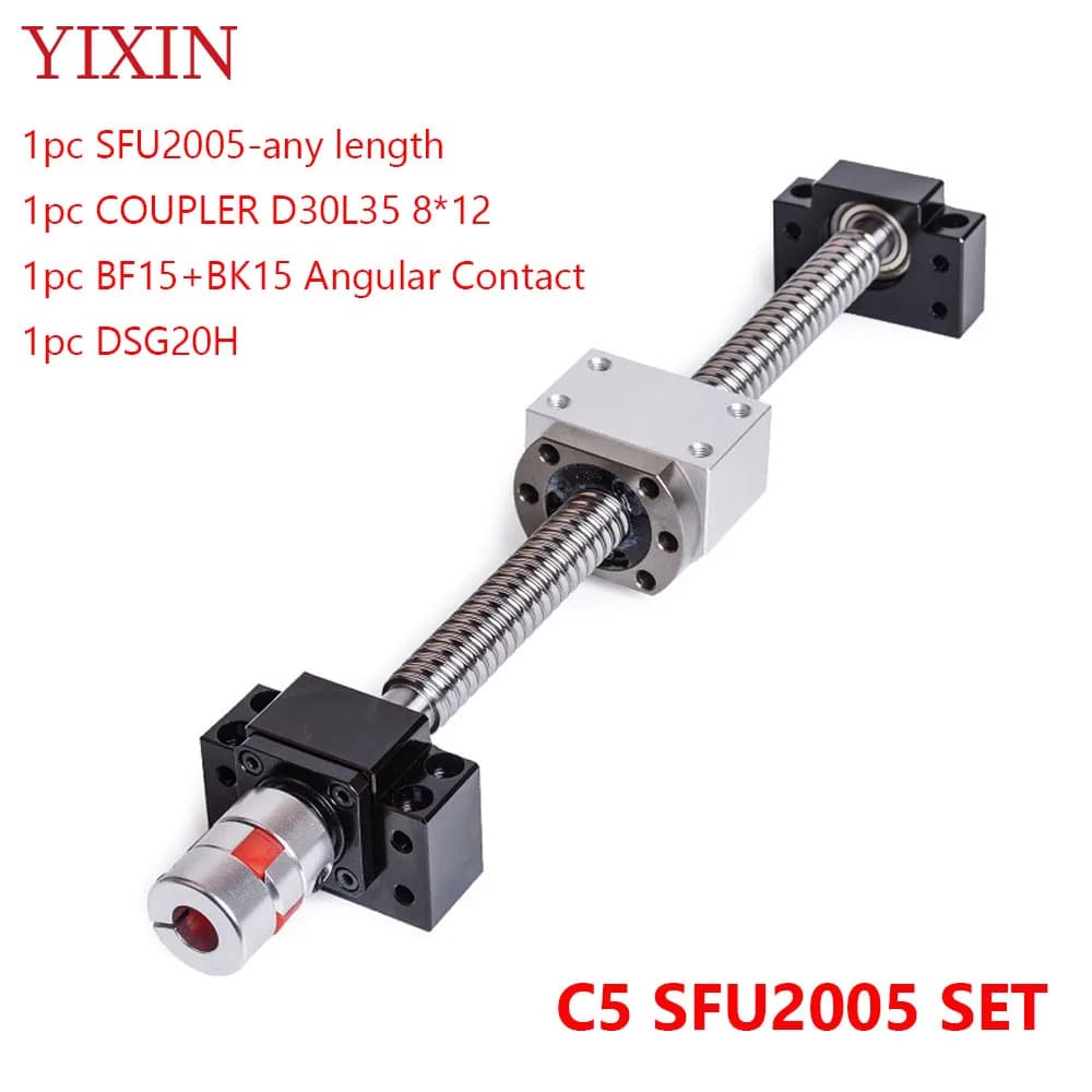 Vis à Billes C5 SFU2005, Ensemble d'Extrémités de Taille Personnalisée, Usinée + Écrou + Boîtier d'Écrou BK/BF15 Support d'Extrémité + Couremplaçant Thom2005
