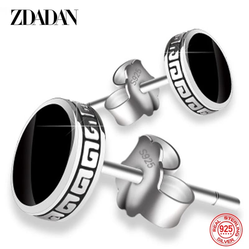 ZDADAN 925 argent Sterling 6mm 8mm noir rond boucles d'oreilles pour femmes bijoux accessoires en gros