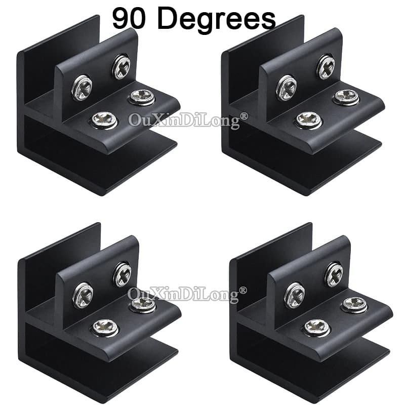 Pinces à verre noires à 90 degrés, 4 à 20mm, panneau de verre Double face, pinces à verre en aluminium, étagères, Support, Clips GF396, 4 pièces