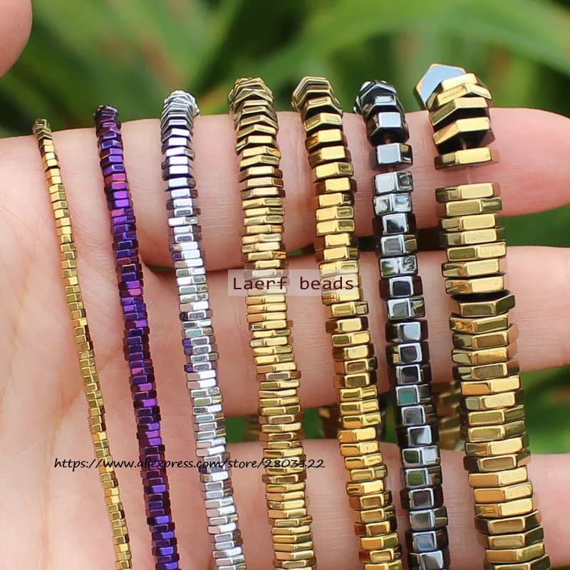 Très brillant! 9 couleurs, plusieurs tailles, perles de plaque hexagonale en hématite naturelle, perles d'espacement, pour la fabrication de bijoux à faire soi-même!