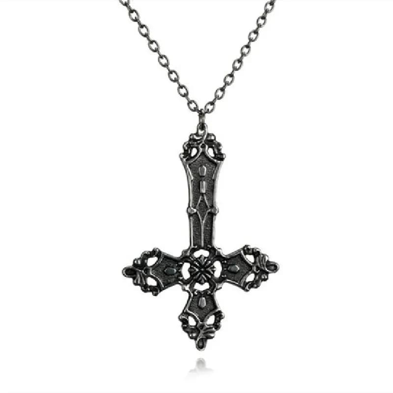 Collier croix inversée gothique noire pour femme, pendentif sorcière satanique, Nina ifix, breloque punk rock, bijoux de déclaration, cadeau