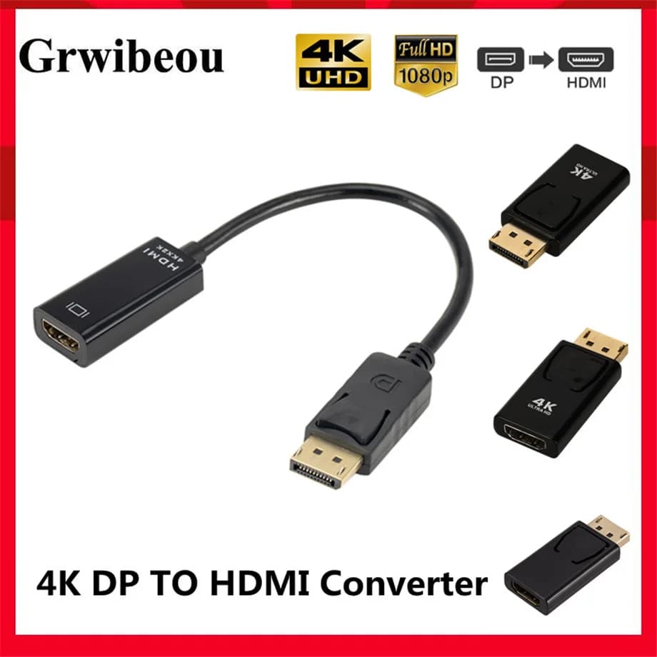 Adaptateur 4K DisplayPort vers HDMI, convertisseur de Port d'affichage mâle DP vers femelle, câble TV HD, Audio vidéo pour PC TV