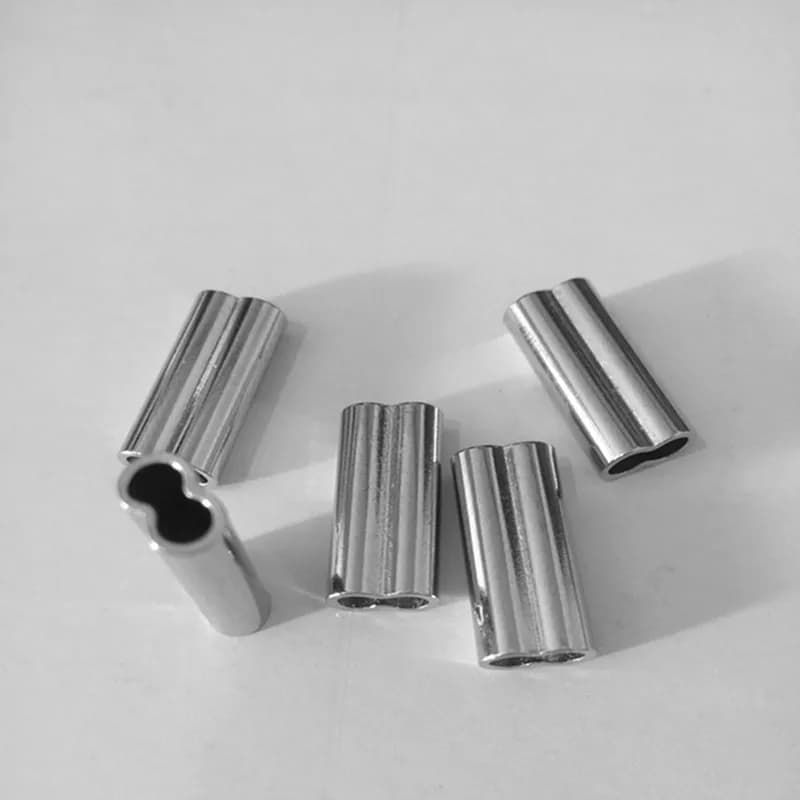 Tube de fil de pêche en laiton, 50 pièces, double baril simple, manchons à sertir, connecteur de matériel, accessoires de pêche haute résistance