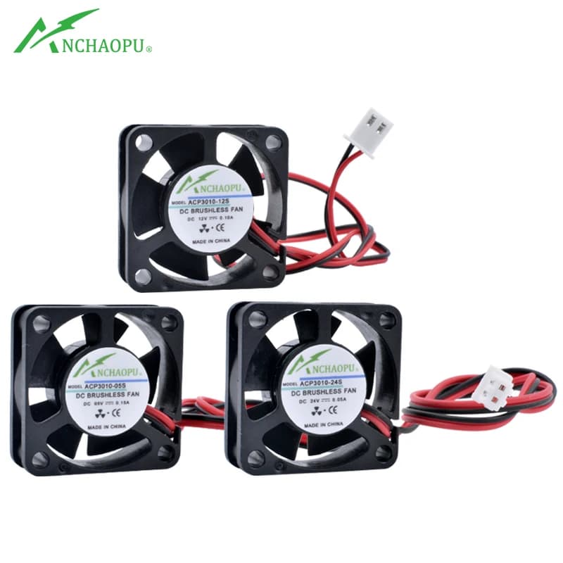 Ventilateur ACP3010 3cm 30mm 30x30x10mm DC5V 12V 24V 2 fils 2 broches, mini et ultra-fin, pour routeur USB et imprimante 3D