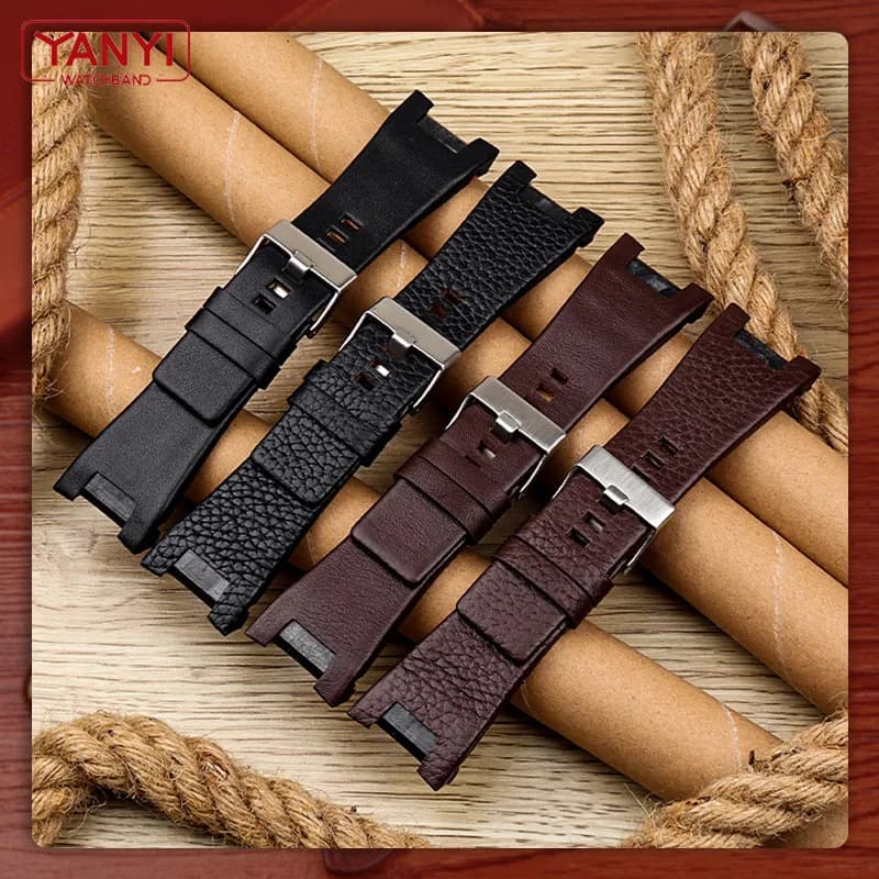Bracelet en cuir véritable pour montre diesel Bracelet de montre cranté pour DZ1216 DZ1273 DZ4246 DZ4247 DZ287 32mm Bracelet de montre pour hommes