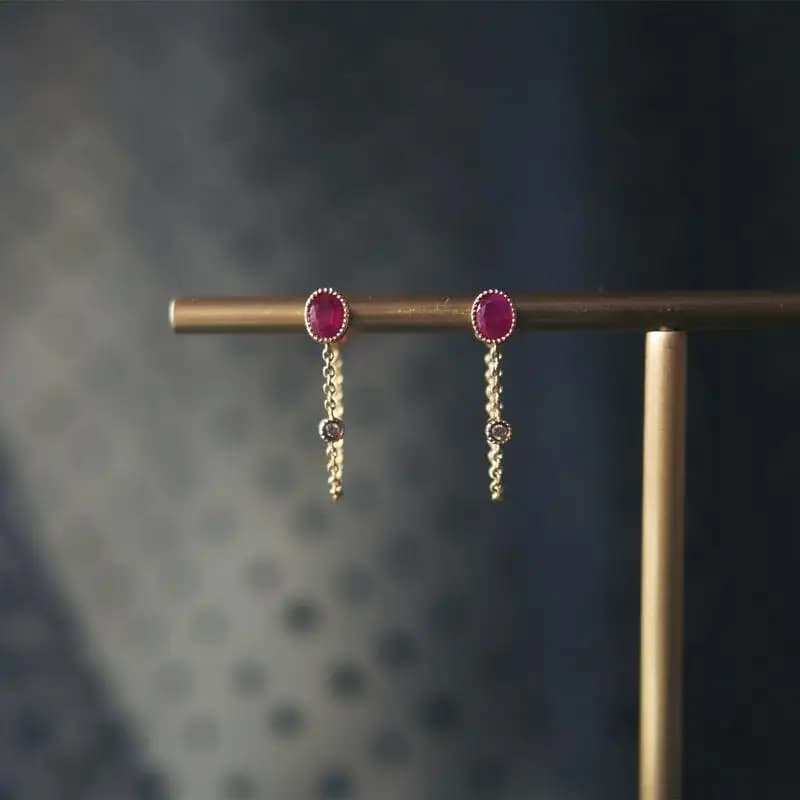 Boucles d'oreilles ovales en rubis pour femmes, nouveau Design Original, chaîne, artisanat Unique, rétro, élégance, charme de luxe léger, bijoux en argent pour femmes