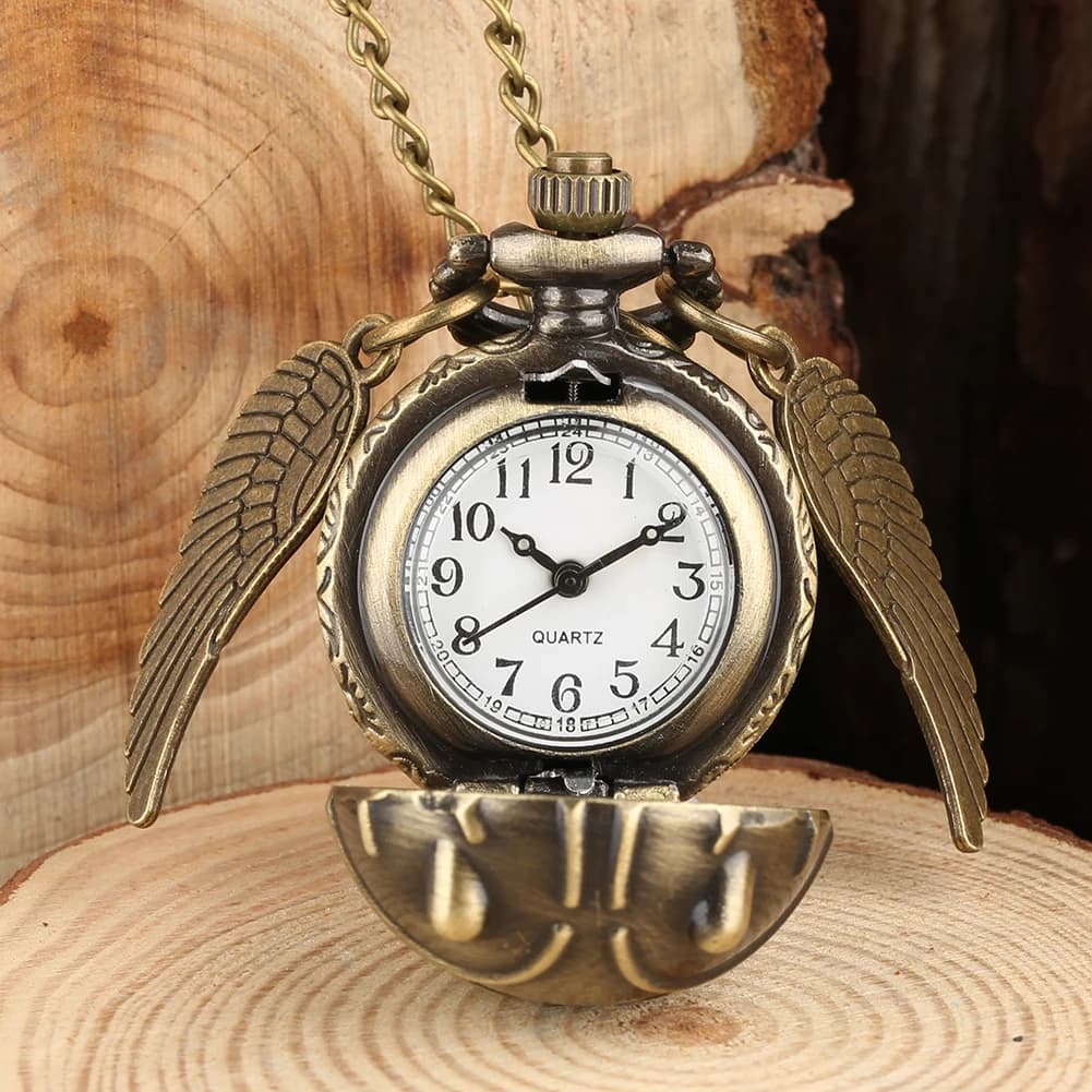 Montre de Poche à Quartz en Forme de Boule, Antique et Rétro, Collier d'Ailes d'Ange, Cadeau Souvenir pour Homme, Femme et Enfant