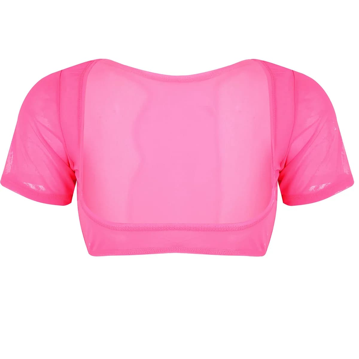 Haut court en maille transparente pour femme, haut à manches courtes, col bas, vêtement de boîte de nuit, 3 couleurs