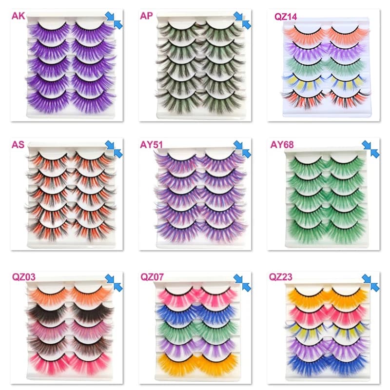 OKAYLspatule-Ensemble de 5 paires de faux cils colorés 3D, rose, rouge, bleu, violet, pour le maquillage 03, Halloween Cosplay