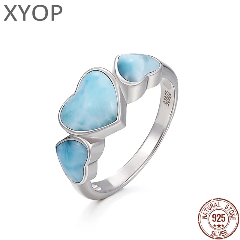 Bague en argent Sterling 925 avec pierres précieuses naturelles pour femme, bijou féminin de type Larimar, Design géométrique, classique et Simple