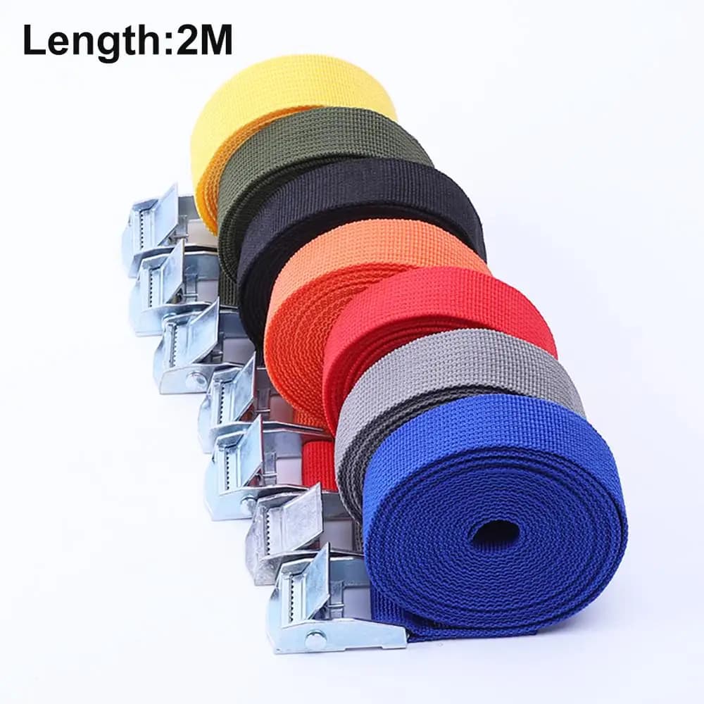 Ceinture d'arrimage à boucle de 2M, sangles de cargaison pour voiture, moto, vélo avec boucle métallique, corde de remorquage, ceinture à cliquet solide pour sac à bagages