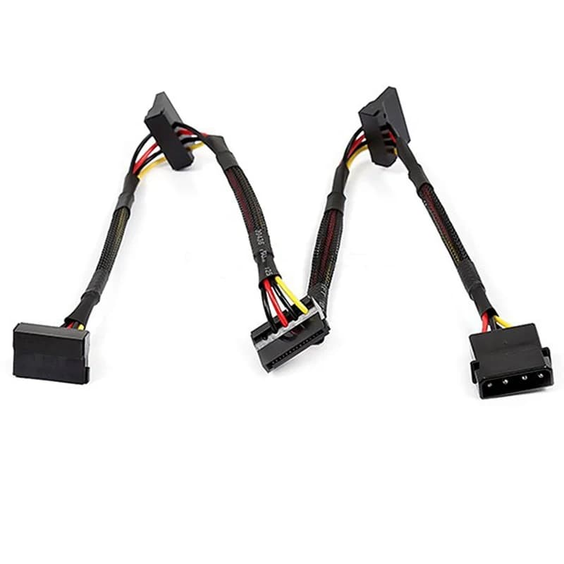Câble adaptateur Molex 4 broches vers 2, 3 ou 4 connecteurs SATA, adaptateur Molex 4 broches à 90 degrés, connecteur d'alimentation SATA, séparateur pour 4 disques durs.