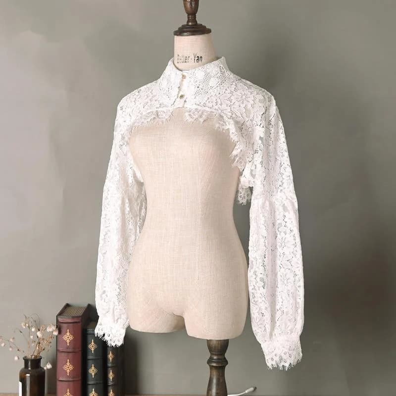 Cape à manches longues en dentelle douce pour femme, col haut, châle haussement d'épaules, col décoratif creux, polyvalent, beige, noir, films de placage Tengda, BEmbed, nouveau