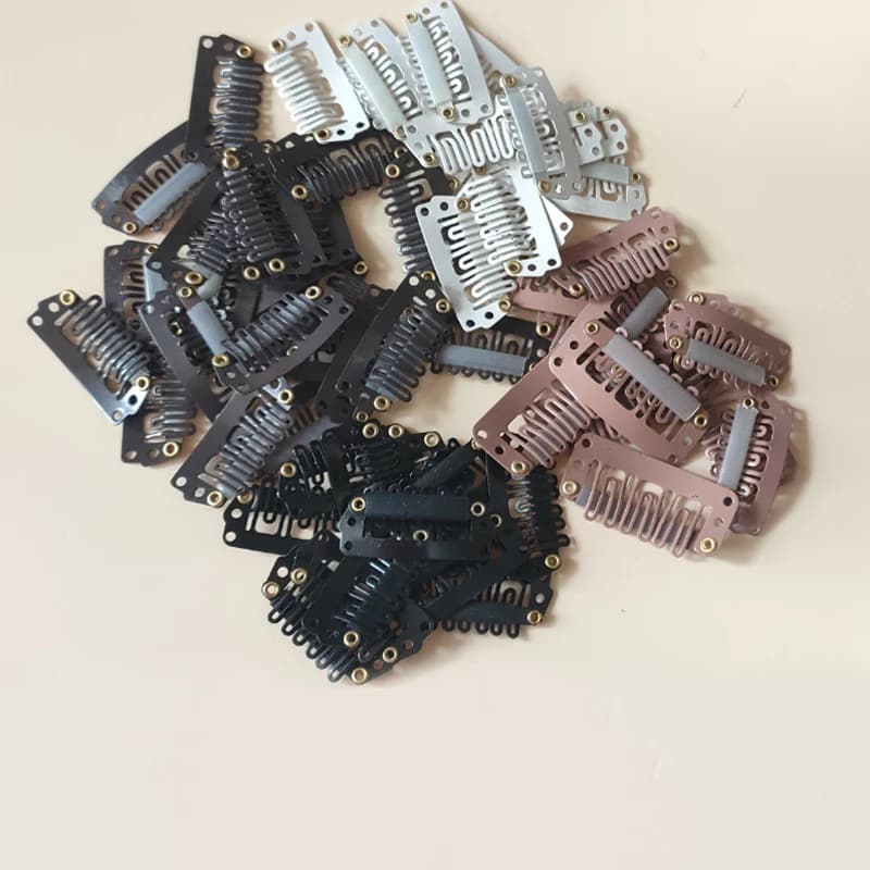 Clips de perruque de document pour frange de cheveux humains, pinces à cheveux Snap pour extensions, peigne en métal pour la fermeture, noir, marron, blond, 2.8cm, 50 pièces