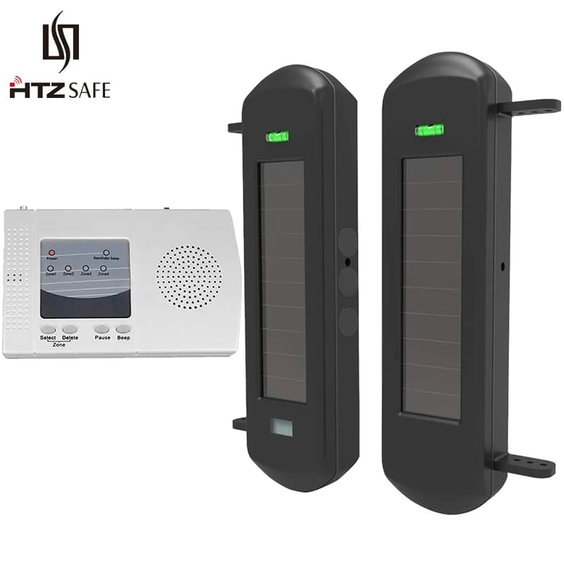 HTZSAFE-Système d'alarme d'allée à capteur de faisceau solaire, portée sans fil de 800 mètres, portée de capteur de 100 mètres, diagde sécurité à domicile bricolage
