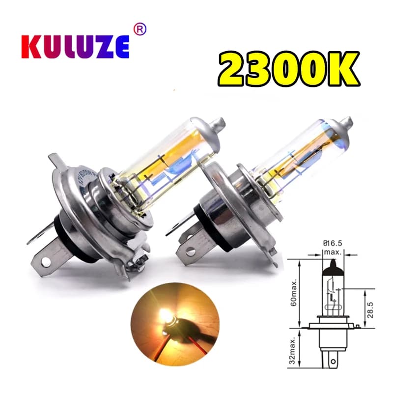 KULUZE Lot de 2 ampoules de phare H1 H3 H4 H7 H8 H11 Super Yellow 2300K HB3 HB4 9012, ampoule halogène de remplacement, résistante à la pluie et au brouillard, pour voiture