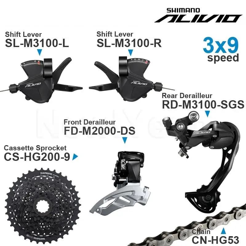 Groupe SHIMANO ALIVIO M3100 3x9v avec levier de vitesse 3x9 vitesses arrière et dépanneuse avant M2000 HG200 pignon de Cassette chaînes COG
