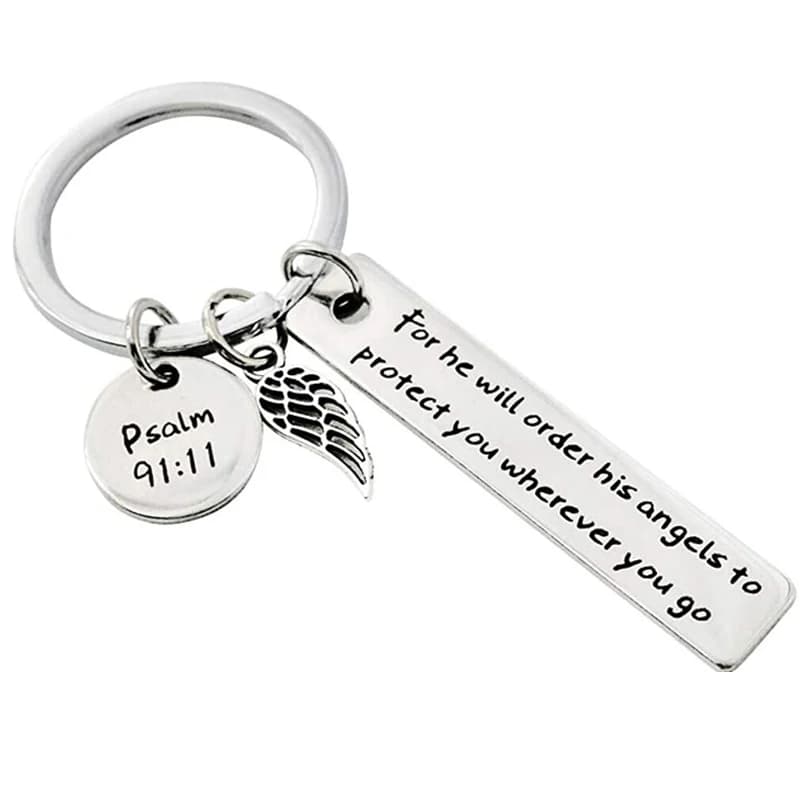 Porte-clés dieu cadeau chrétien pour lui commandé ses anges pour vous protéger, porte-clés religieux de prière de pâques, verset de la Bible