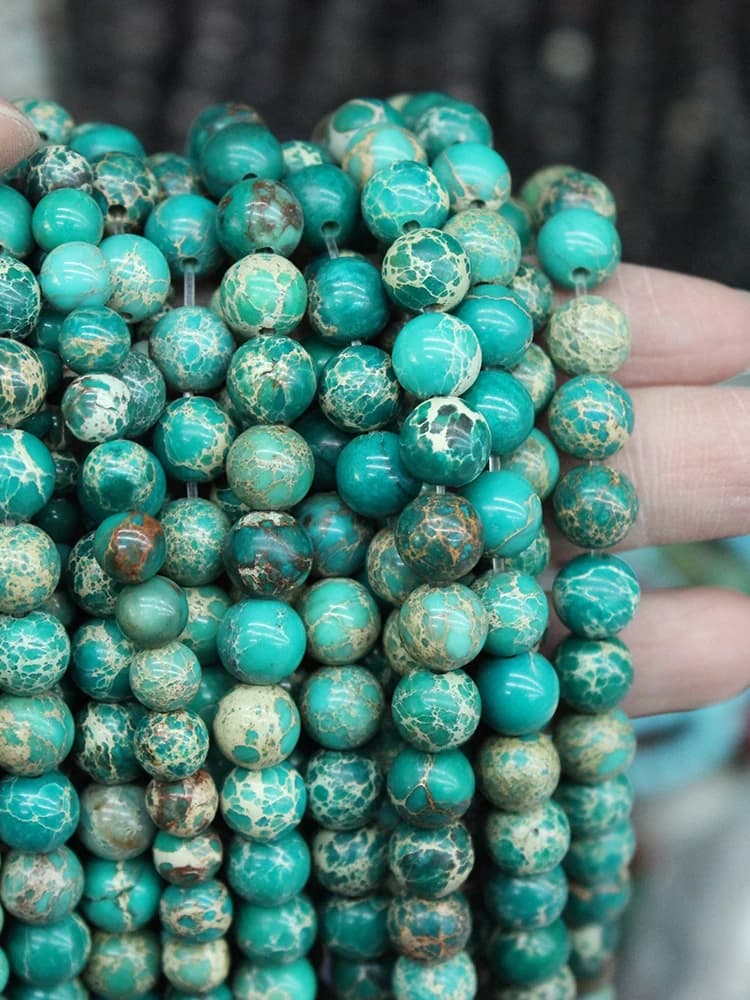 Pierre Naturelle de Sédiments de Mer Verts, Jaspe Impérial, Turquoises, Perles Rondes pour Bijoux de DIY, 15 Pouces, 6, 8, 10, 12mm, Taille au Choix