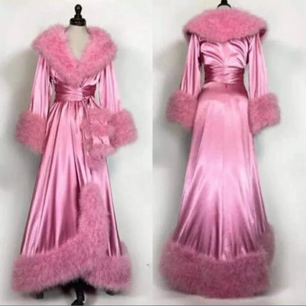 Nouvelles Robes de soirée pour femmes Robes de fourrure peignoir longues Robes de fourrure de soie séance Photo fête d'anniversaire mariée moelleux vêtements de nuit de fête