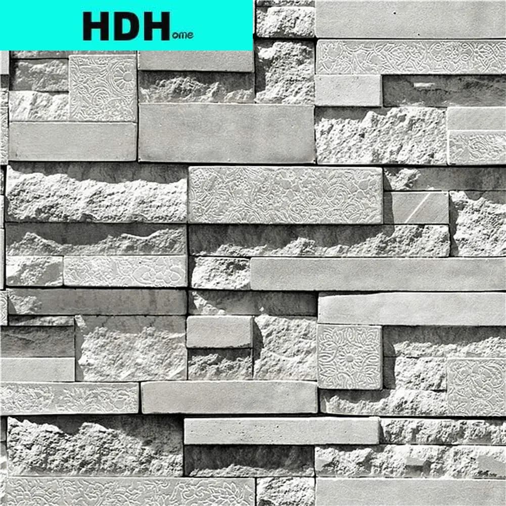 HDHome-Papier Peint Auto-Adhésif Amovible en Vinyle Gris Brique, Décmatérielle et Coller, pour Décoration de Maison