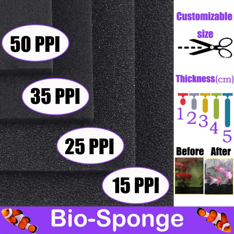 Filtre biochimique en coton pour Aquarium, 15/25/35/50PPI, accessoires pratiques pour Aquarium, Culture d'étang, filtre éponge en mousse noir