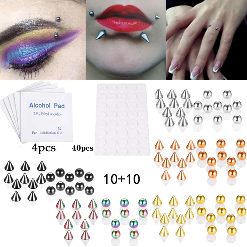 Ensemble de Faux Piercing en Acier Inoxydable, Paquet d'Autocollants, Boucles d'Oreilles Non Percées