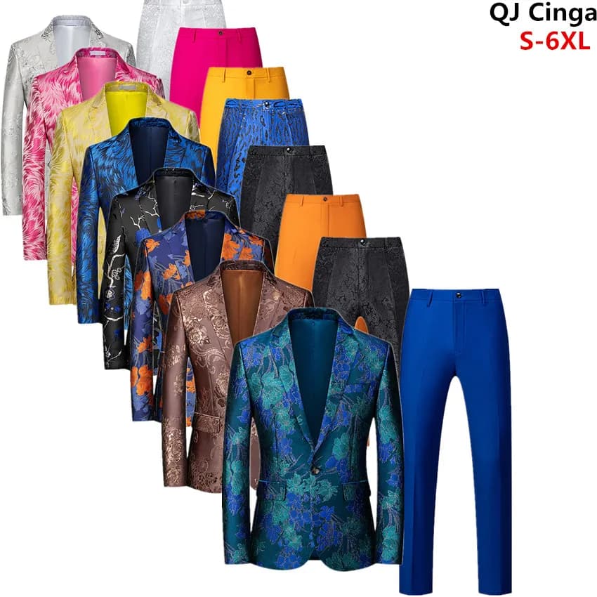 Costume bleu 2 pièces pour hommes, manteau et pantalon blazer pour fête de mariage, costumes ajustés, taille asiatique M-6XL Jaqueta + pantalons, nouvelle collection 2026