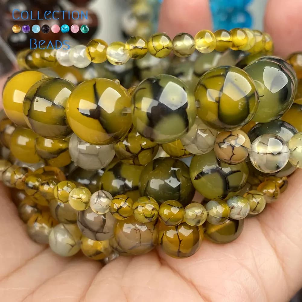Perles d'agates en pierre naturelle jaune, veines de Dragon, rondes d'espacement amples pour la fabrication de bijoux, accessoires de Bracelet à bricoler soi-même, vente en gros, 4-10MM