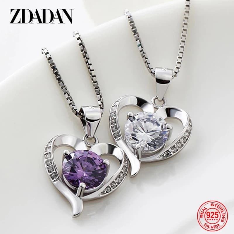 ZDADAN-Collier en cristal de coeur en argent regardé 925 pour femme, accessoires de bijoux à la mode