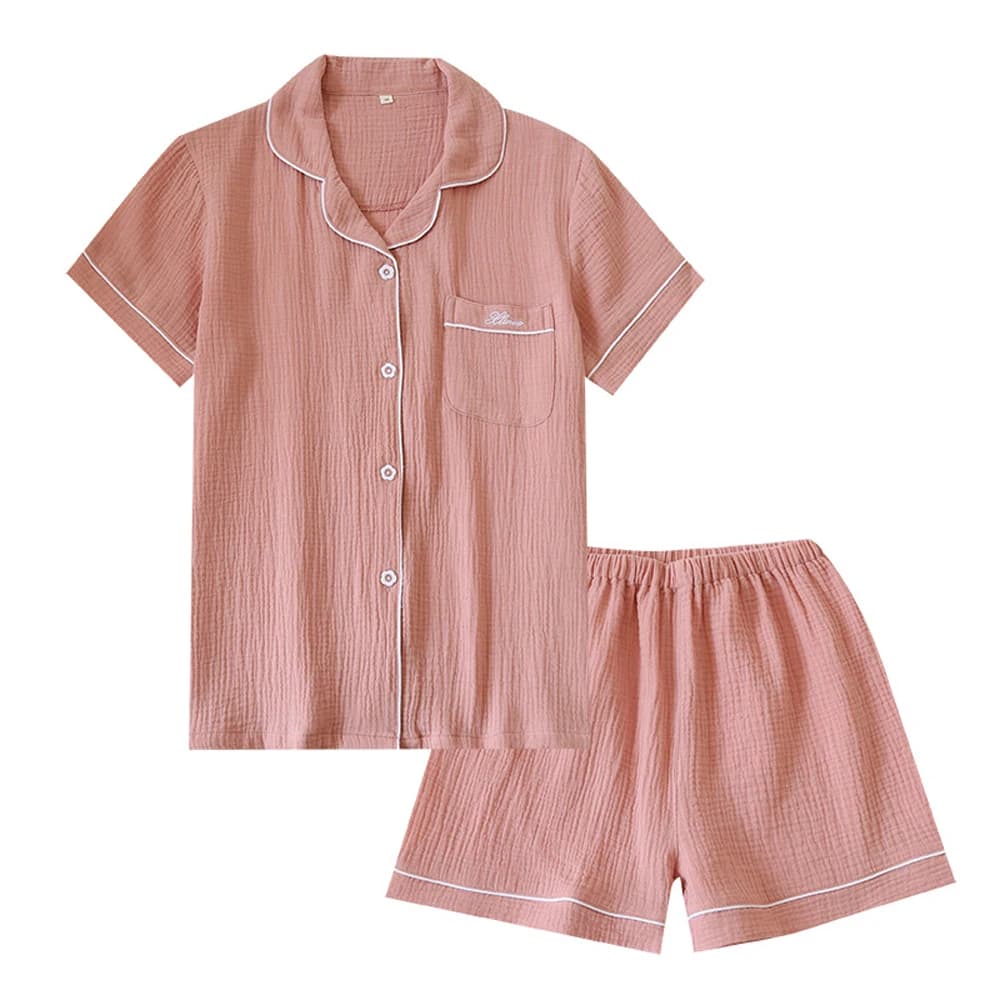 NHKDS.co.jp-Ensembles de pyjamas en pansement de coton pour femmes et hommes, chemise à manches courtes, simple et solide, service à domicile, couple d'été