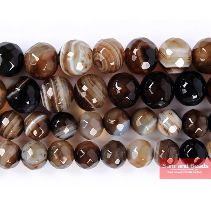 Perles d'agates à rayures de café à facettes en pierre naturelle, 4.6,8,10,12mm, taille au choix pour la fabrication de bijoux PSB01
