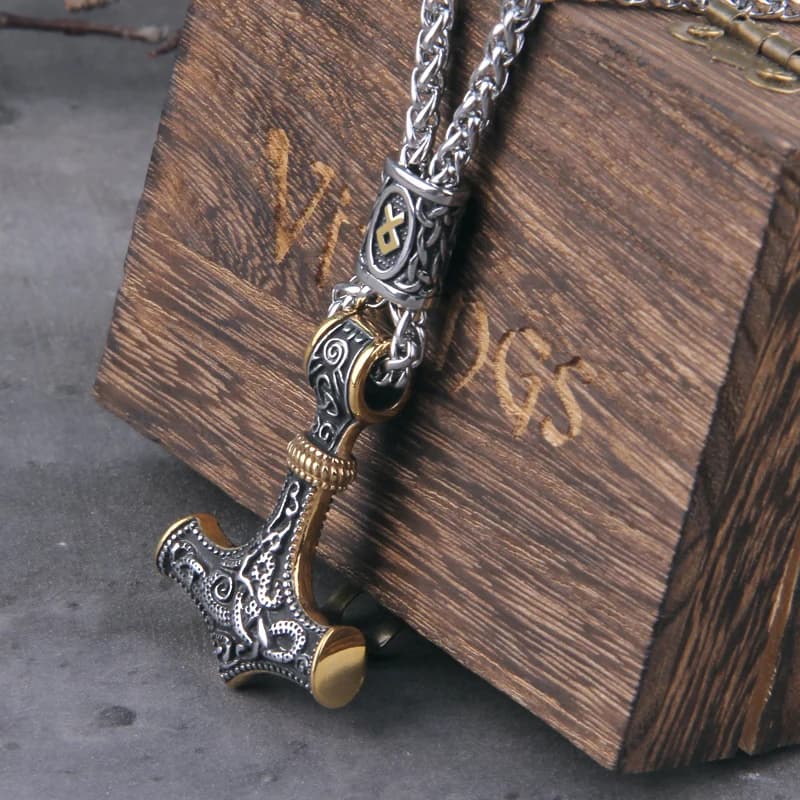 Vikings nordiques marteau de Thor Mjolnir rune scandinave amulette collier chaîne en acier inoxydable pendentif ancre végétarien bijoux masculins