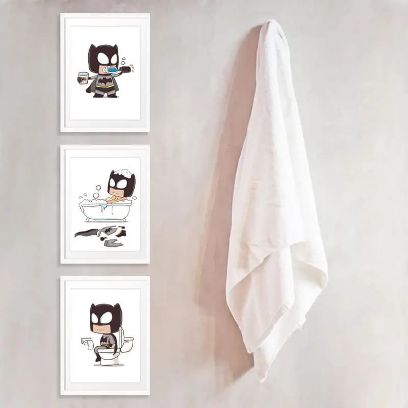 Super-héros brossage bain merde imprime drôle salle de bain signe affiche dessin animé héros affiches toile peinture toilette mur Art décor