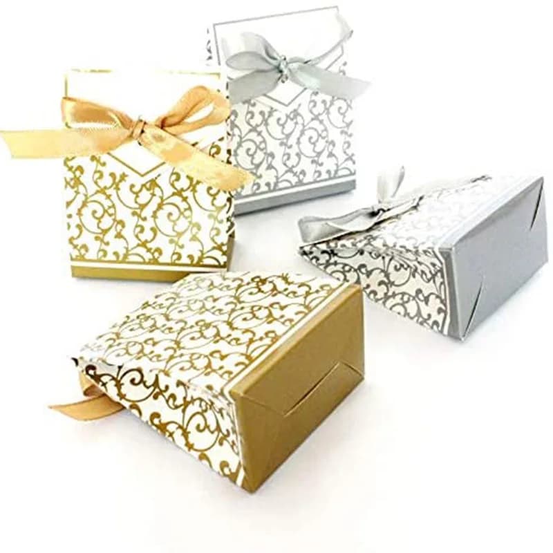 50 boîtes à bonbons dorées et argentées avec ruban, boîtes à chocolat, boîtes cadeaux pour mariage, fête, baby shower, boîtes en papier, décorations d'anniversaire.