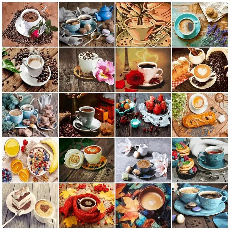 SDOYUNO-Analyste de peinture par numéros sur toile, gâteau et café, cadre bricolage, 60x75cm, peinture à l'huile par numéros, peinture à la main, décoration d'intérieur