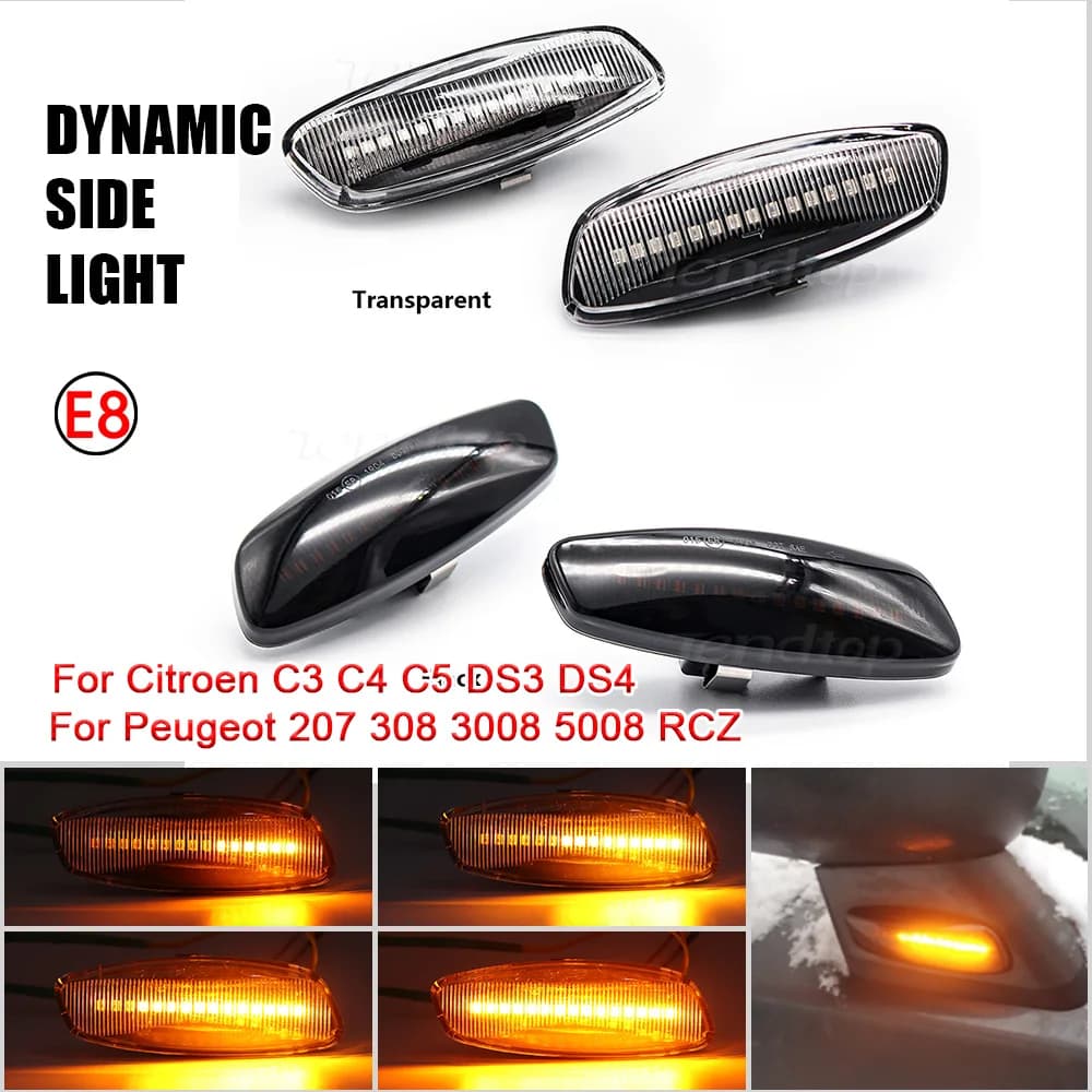 2 clignotants dynamiques LED pour voiture, feu de position latéral ambre pour citroën C4 Picasso C3 C5 DS4 Peugeot 308 207 3008 5008