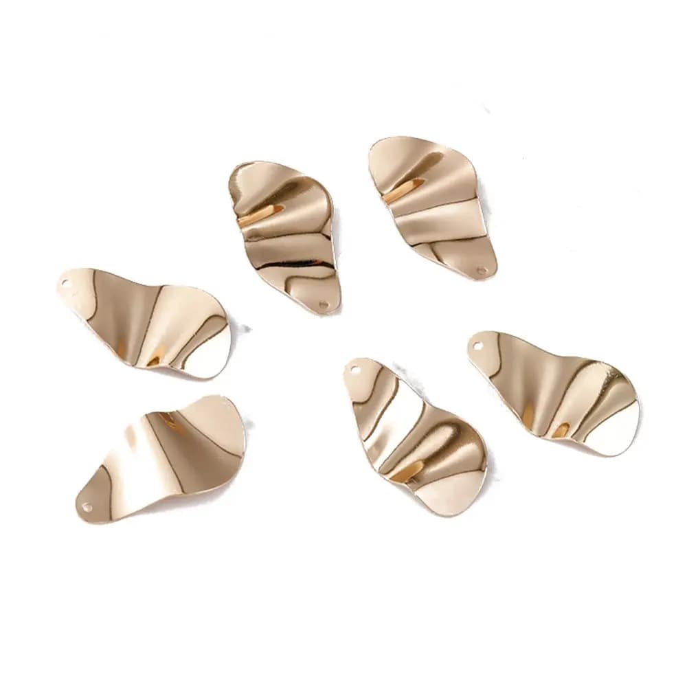 Pendentif en feuille de cuivre ondulé, 6 pièces, plaqué or 14k, boucles d'oreilles, fournitures pour la fabrication de bijoux, composants, accessoires en laiton