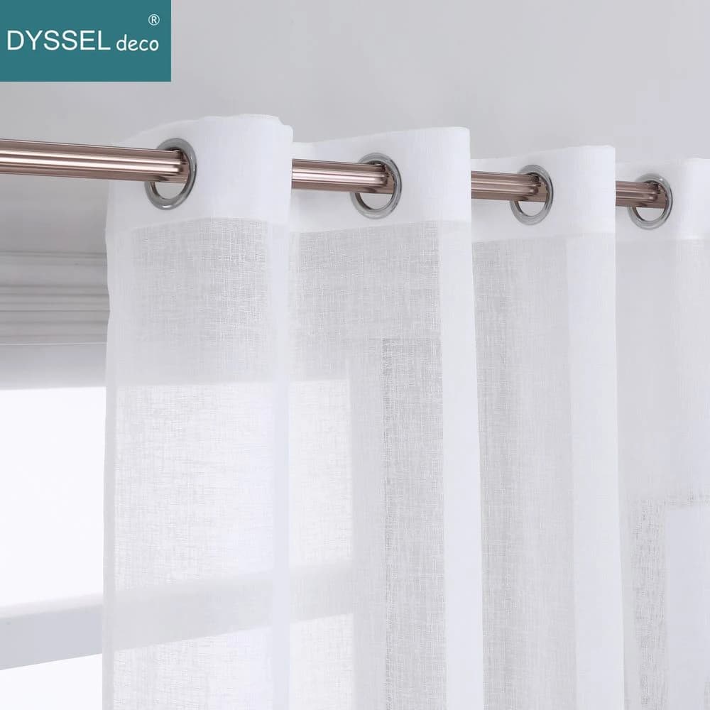 Rideau de fenêtre en Tulle Voile de Style américain, blanc naturel moderne, solide, à œillets transparents, pour salon et chambre à coucher