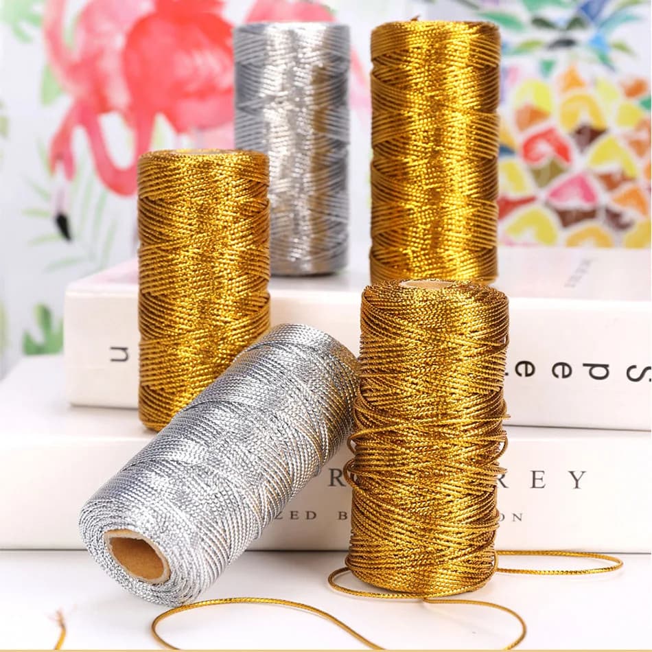 1.5mm 100M or argent macramé cordon corde pour coudre bricolage corde ruban artisanat ficelle torsadée fil noël décoration de la maison